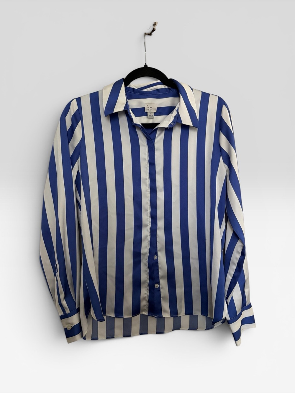 Blue & White Vertical Stripe Women’s Button-Up Shirt